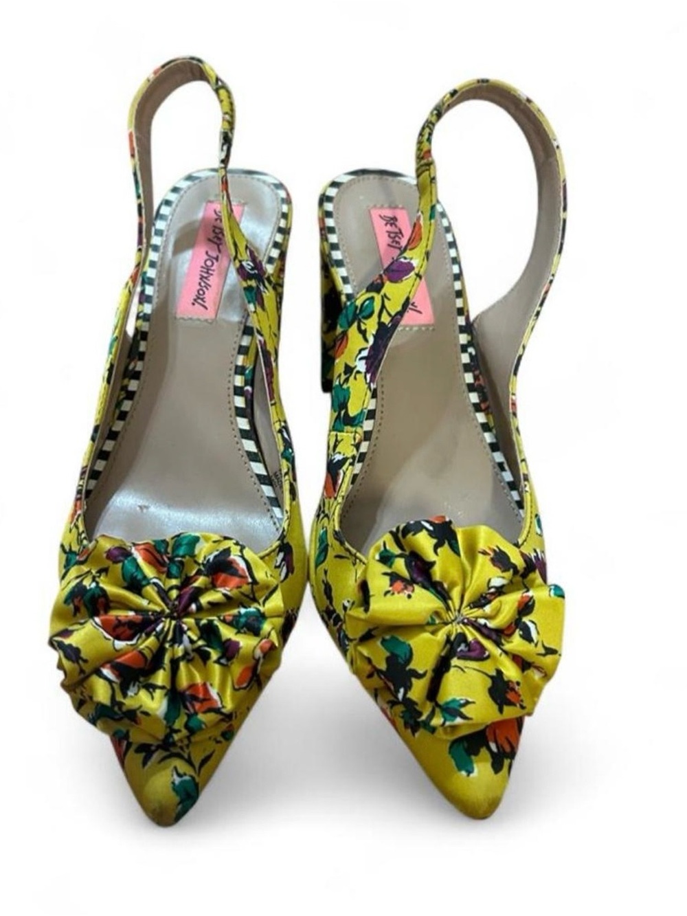 Betsey Johnson Yellow Floral Slingback Pointed-Toe Mules 7.5